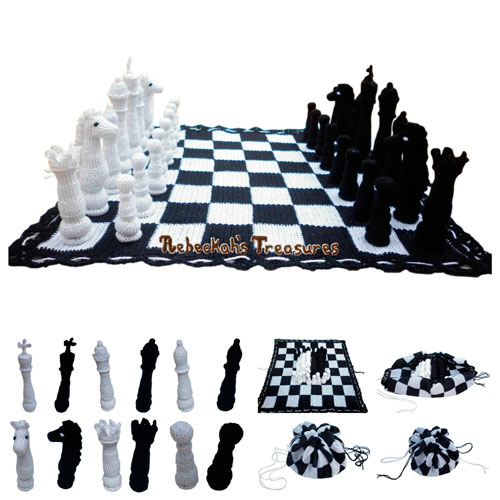 Chess Set Crochet Pattern - $15.00 Digital PDF Download by Rebeckah’s Treasures! Grab your copy today here: http://goo.gl/vEcLO3 #crochet #pattern #chess #amigurumi #toys